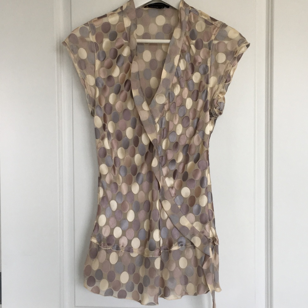BCBGMaxAzria Silk Polka Dot Dress Blouse